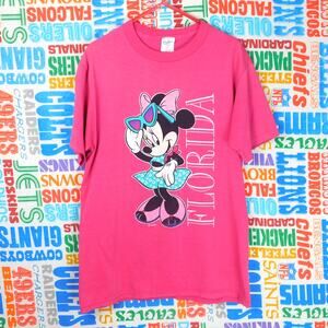 Vintage Minnie Mouse Florida Graphic T Shirt Size M Pink Velva Sheen 80s